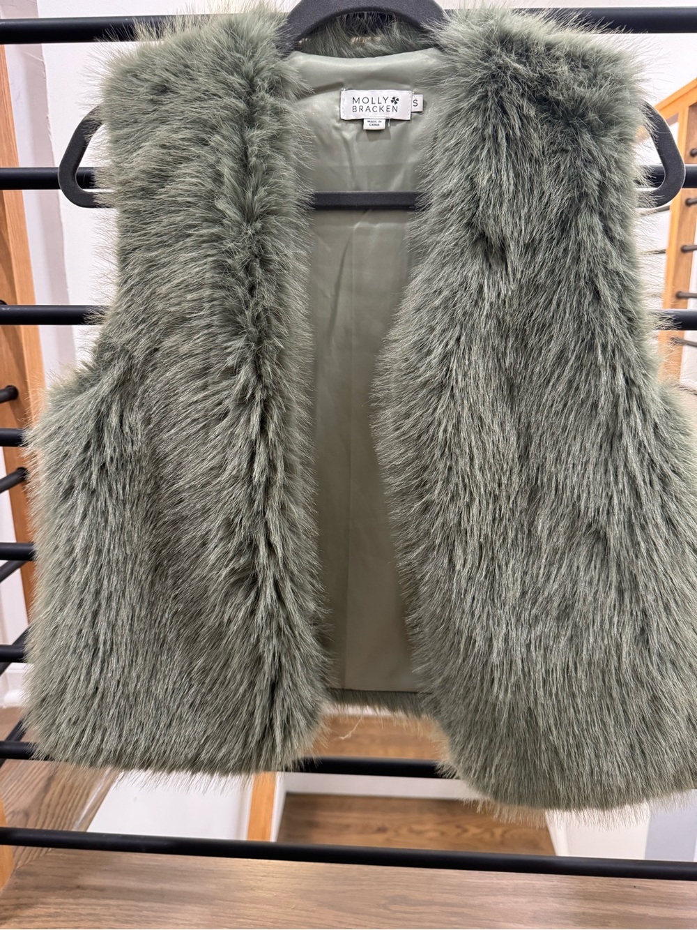 Molly Bracken Women's Faux Fur Vest in Sage Green S